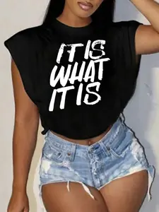 Women's Round Neck Geometric Print Crop Tee, Fashion Casual Chic Fitted Crew Neck T-Shirt for Daily Holiday Vacation Outdoor Wear, Ladies Clothes for All Seasons, Top, Casual Cropped Tee