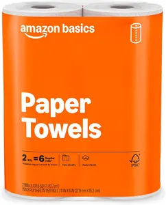 2-Ply Flex-Sheets Paper Towels, 2 Basics Rolls = 6 Regular Rolls, Everyday Value with 150 Sheets per Roll, Packaging May Vary