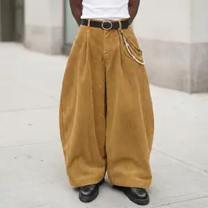 INCERUN Men's 2026 Spring/Summer Vintage Corduroy Wide Leg Pants - Lightweight Streetwear Balloon Trousers, S-5XL Inclusive Sizing，Comfortable & Versatile Daily Wear