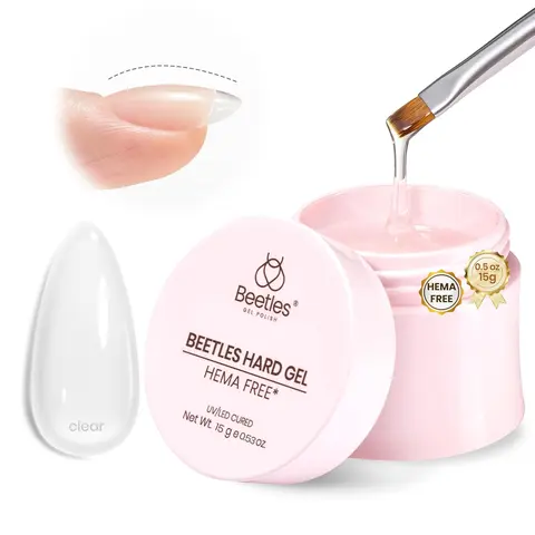 Beetles HEMA-Free Hard Gel Manicure Nail Care Product - 9 in 1 Functionality, 0.5 Oz, UV LED Light Cured, 21-Day Wear Keeps Nails Salon Fresh, Allergy Safe, Broken Repair, Durable Extension for Pros