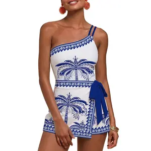 Aleumdr wo-Piece Swim Dress Tankini Set One Shoulder Floral for Women with Adjustable Strap, Waist Tie, Ruched Detail, Flattering Tummy Control Swimsuit SwimWeek Vacationoutfits Summerstyle