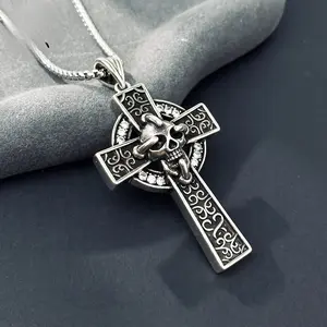 Skull Celtic Cross Necklace for Men & Women |   Zircon-Embellished Vintage Gothic Pendant |   Valentines Day Gifts for Him Her Boyfriend Girlfriend Best Friend Matching Keychains for Couples Wife Husband Birthday Gifts