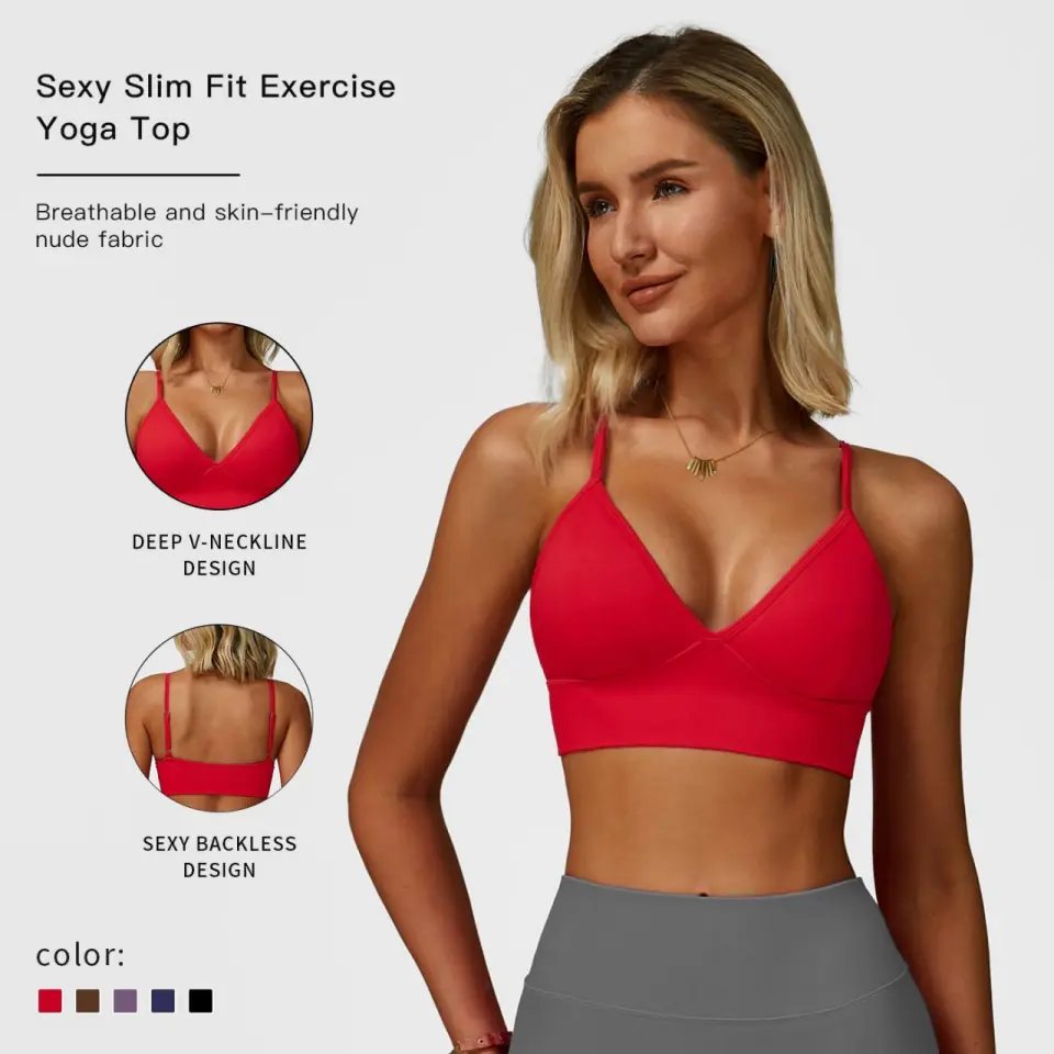 Sports Bra for Women, Solid Fitted Tank Top Workout Bra with Padded Wireless Support, Breathable Nylon Yoga Fitness Sportswear, Female,travel essentials,camping essentials, Gym Fitness
