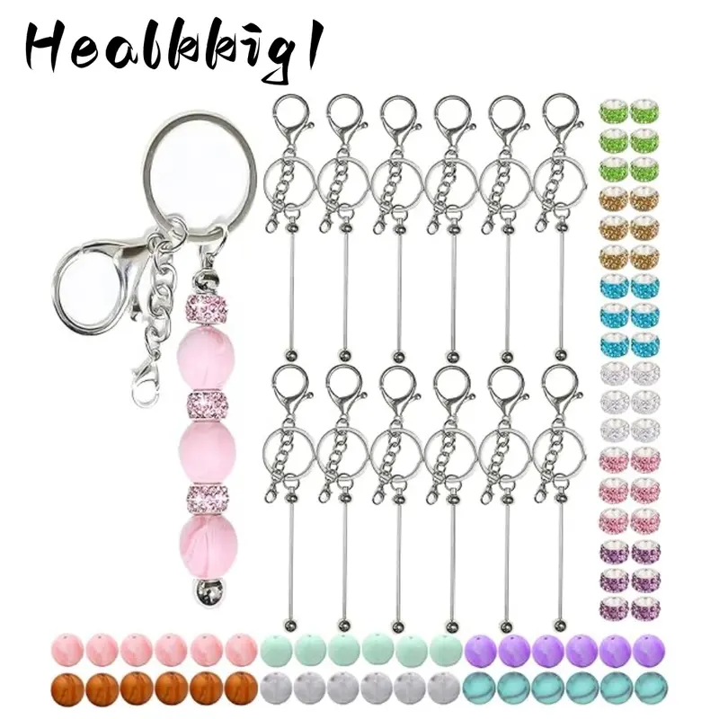 84pcs Beaded Keychain Set | Bulk Keychain Making Supplies with Silicone & Spacer Beads