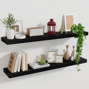 Floating Shelves for Wall Set of 2, 36 Inch Wide Rustic Wooden Floating Shelves, Invisible Wall Mounted Display for Living Room Bedroom Kitchen Bathroom Office, White