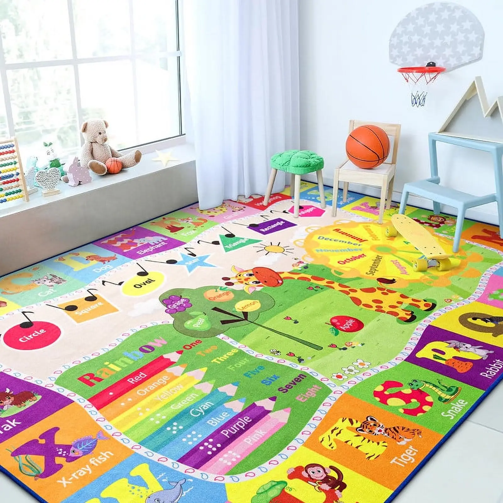 RUNIA Kids Play Rug ABC Educational Carpet, Play Carpet Mat with Non-slip Bottom for for Playroom, Bedroom, Nursery Room, Alphabet Educational Area Ru