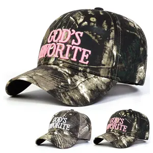 Unisex GOD'S FAVORITE Letter Embroidered Camouflage Adjustable Baseball Cap Breathable Sun Protection Outdoor Hat