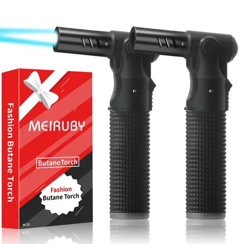 2 Pack Refillable Butane Torch Lighter with Adjustable Jet Flame, Portable Culinary Blow Torch for Kitchen Cooking, Baking, BBQ, Welding & Camping (Desserts, Soldering, Grilling)