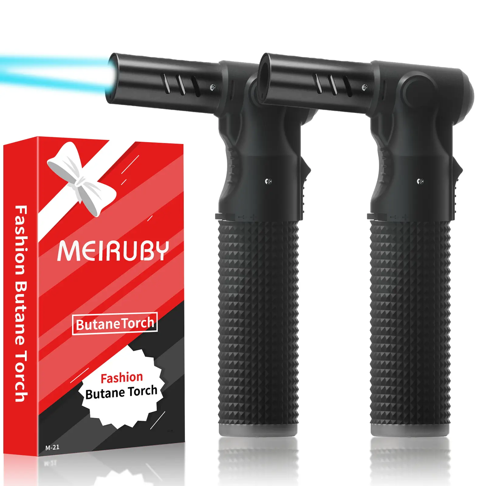 2 Pack Refillable Butane Torch Lighter with Adjustable Jet Flame, Portable Culinary Blow Torch for Kitchen Cooking, Baking, BBQ, Welding & Camping (De