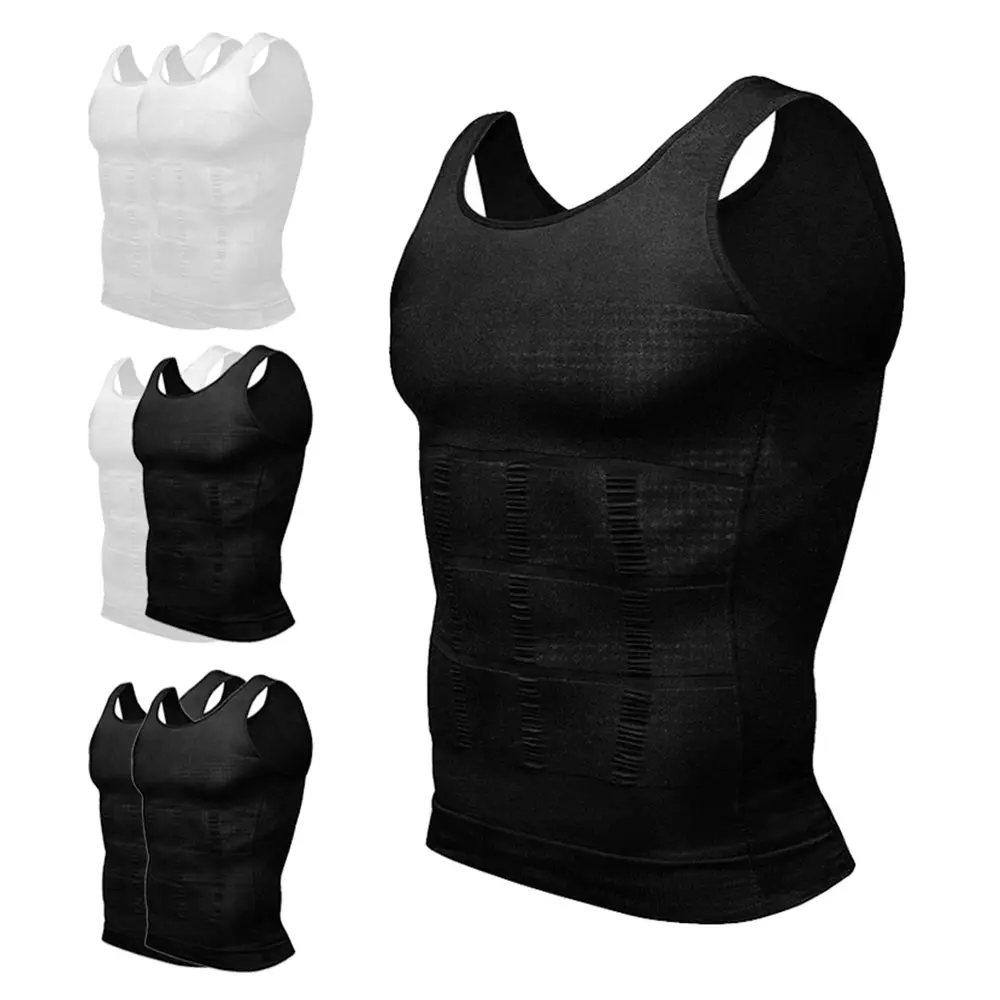 2 Pack Men Shaping Vest,Men Sleeveless Shirt Shapewear,Men T-Shirt Sport Vest,Men Breathable Round Neck Compression Tank Top Men Workout