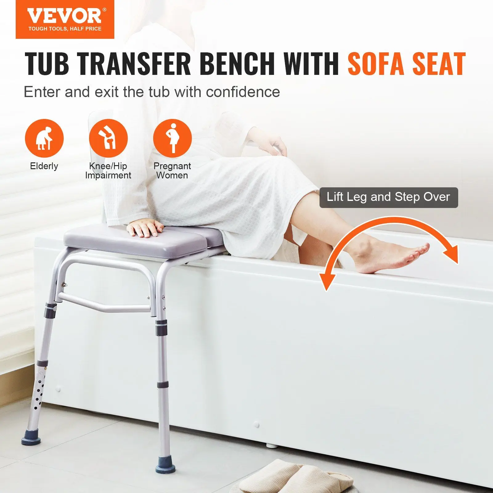 Spring new arrivals Tub Transfer Bench for Bathtub 500lbs, Shower Seats for Adults, Lightweight Shower Bench for Elderly and Disabled with Padded Seat, Non-Slip Bath Seats with Armrest and Reversible Backrest