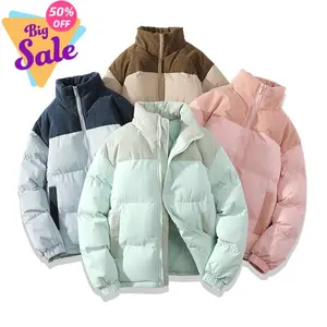 New Autumn Winter Cotton Jacket Unisex  Brand Color-Block Fashion Loose Puffer Jacket Thickened Warm