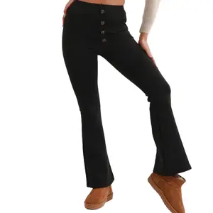 Women's Winter Wool Lined Thickened High Waist Button Yoga Pants, Stretch Slim Fit Flared Pants, Warm Hip-lifting Sports Pants Soft Breathable Stretch Jeans Relaxed Fit Mid Rise Dark Wash Jeans Slim Fit Bohemian Bootcut Jeans Plush Wide Leg Fleece acid