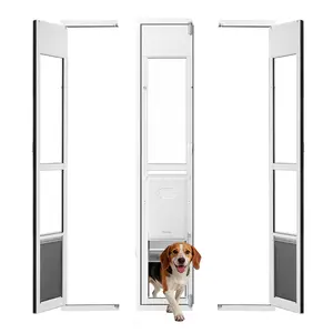 Adjustable Height Dog Door For Sliding Glass Doors, 75 7/8 To 80 11/16 Inches, Aluminum Alloy Frame With Flap, Lock Design, Suitable For Large Breed Dogs, 180-Degree Swing-Open Pet Door For Renters And Easy Installation