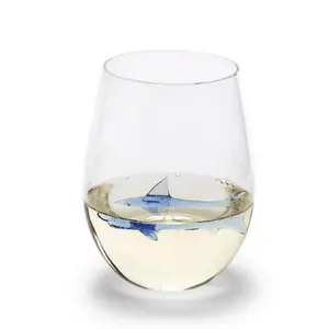 Great White Shark Stemless Wine Glass - Clear Glass with Shark Design - Ideal for Cocktails and Wine Drinks - Drinkware