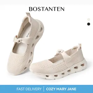【Mother's Day Gift】BOSTANTEN COZY Mary Jane Shoes Sneakers for Women, Ballet Sneakers Wide Toe Box with Non Slip Sneakerinas Retro Tennis Lightweight Flats Footwear for Daily Walking Causal,summervibes