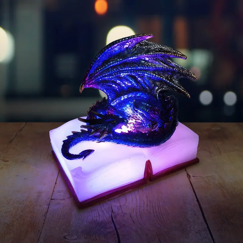 5.5"H Blue Dragon on Book with LED Figurine