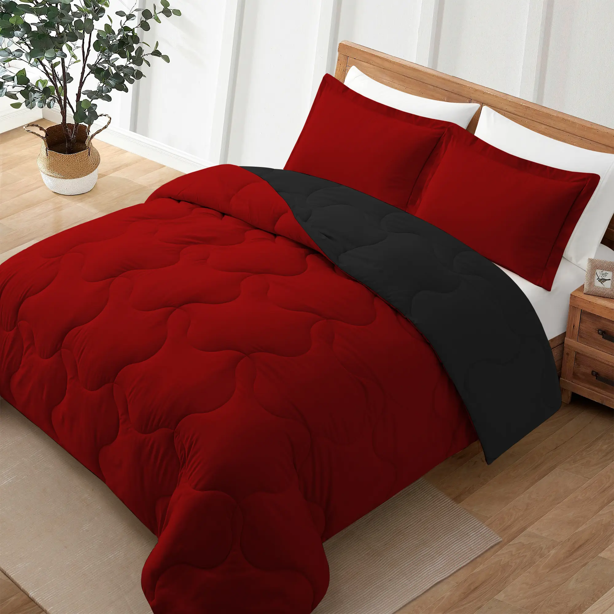 Bafode 3 Pcs Comforter Set with Reversible Down Alternative Comforter Pillowcases