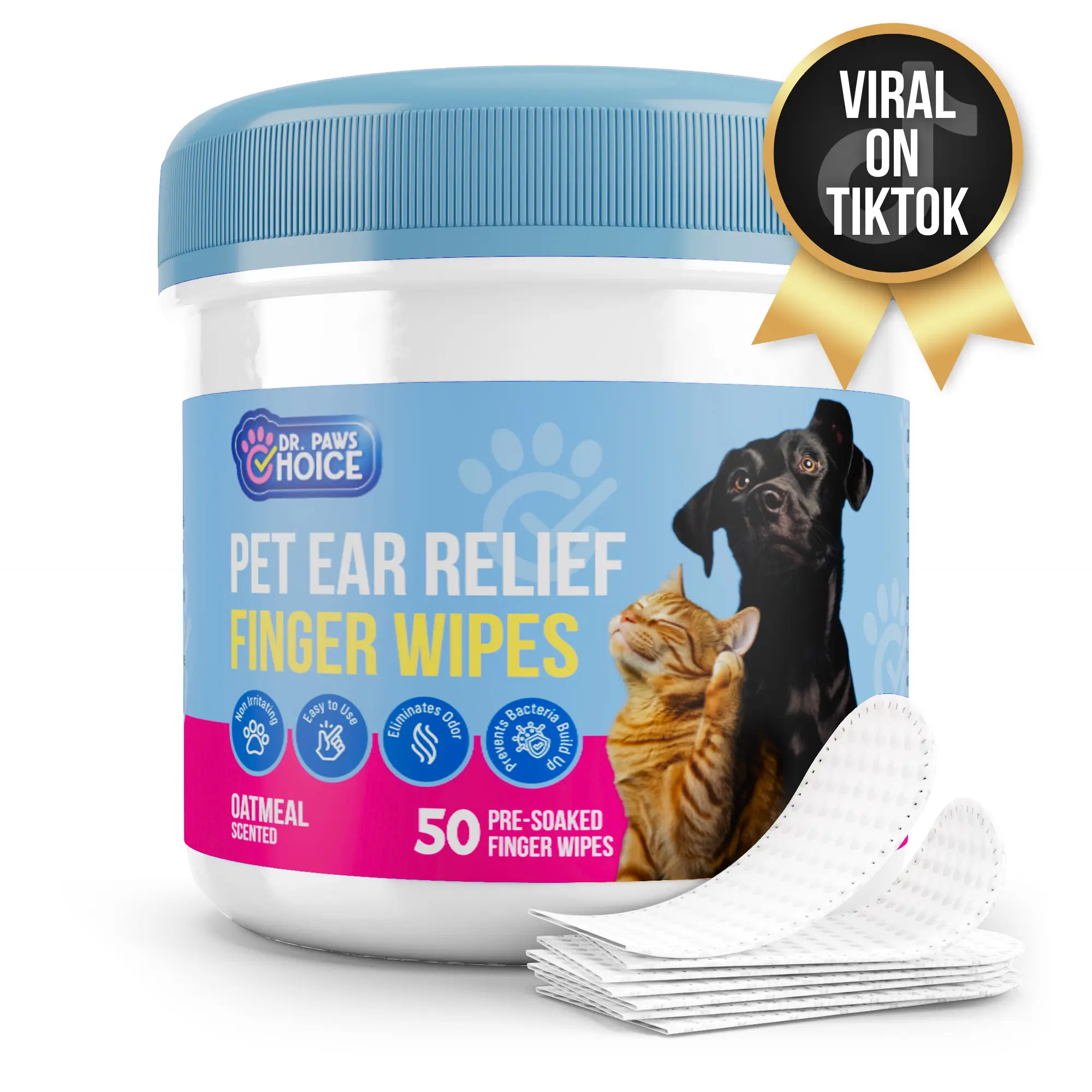 Dr. Paws Choice: Oatmeal-Scented Ear Relief Finger Wipes for Pets Dog Supplies Grooming