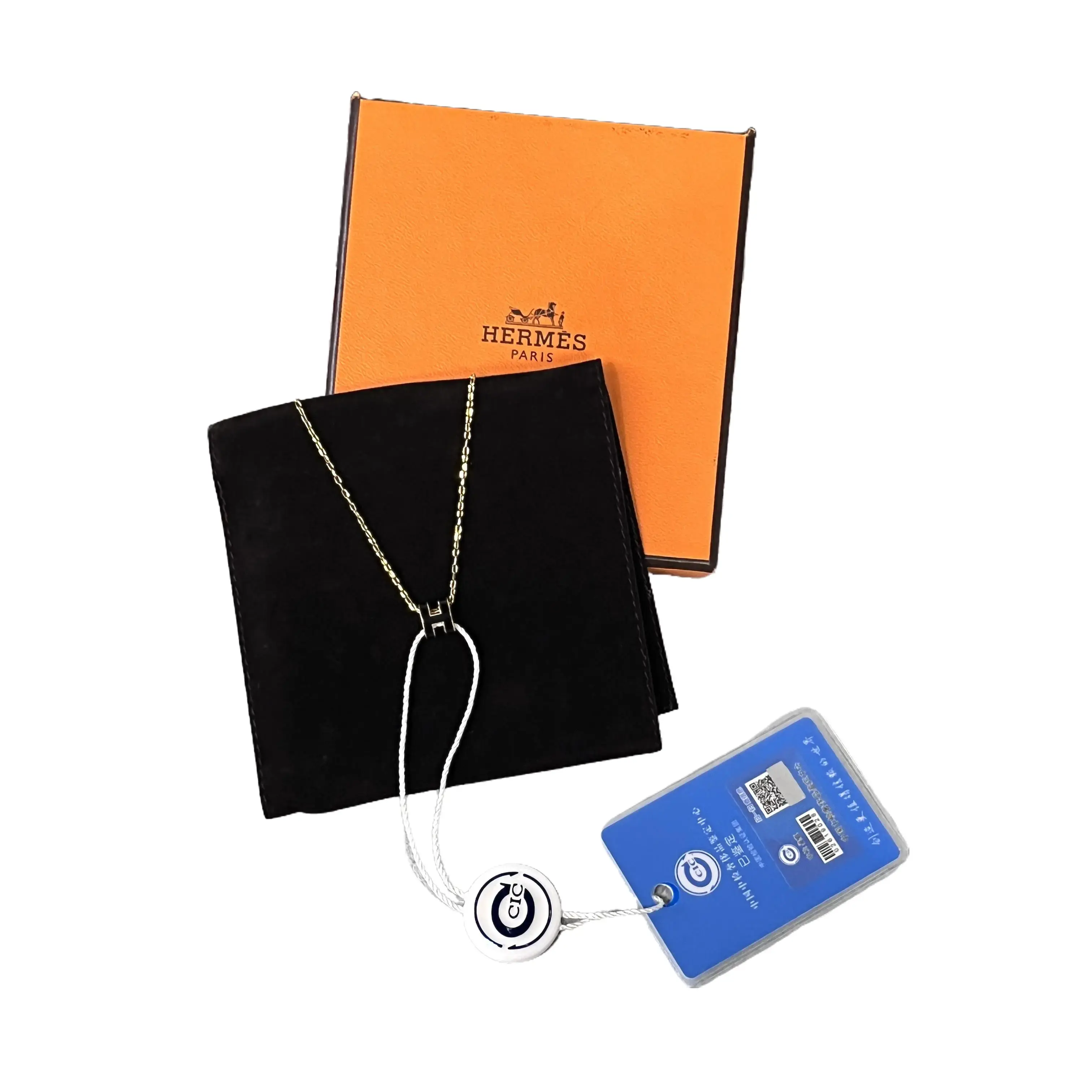 Pre-owned H1 HERMES Square Necklace, Baguette, Snake Chain, Gold Plated Metal Base,vvvvv
