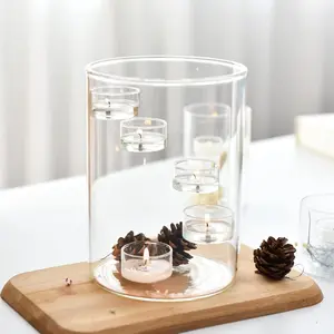 Glass Hurricane Candle Holder for Tea Light Clear Cylinder Pillar Candle Holder for Table Centerpiece Dining Room Wedding Parties Home Decorations