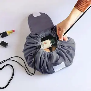 Cosmetic travel makeup bag with drawstring