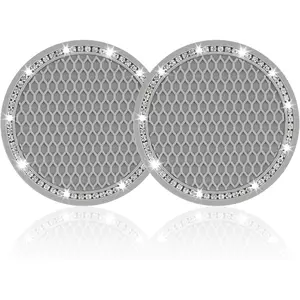 2 Pack Universal Auto Anti Slip Cup Holder Insert Coaster,  Cup Holder Coaster, Bling  Rhinestone  Interior Accessories-Grey