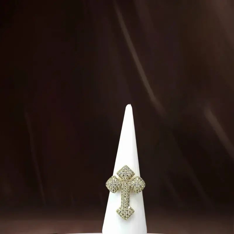 Cross Style Gold Plated 14k Ring High Quality Fashion Jewelry for Women and men Elegant Design available in size 6-10