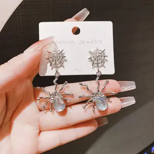Sweet Cool Dark Spider Earrings - Moonstone Studs, Personality Stereometal Punk Earrings, Unique Design