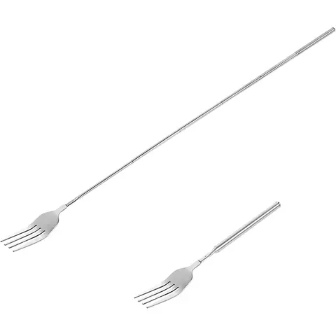 Extendable Fork, 8.7 to 25.4 Inch Long Handle Fork, Extra Long Fork, Telescopic BBQ Fork, Extendable Spoon,Stainless Steel Dinner Fork, Fruit Dessert Fork Long Handle Cutlery Stainless Steel Tableware1pcs