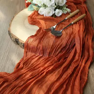 6/10-piece set of cheesecloth table runners, bohemian-style gauze long table runners, romantic country-style tulle table runners. Suitable for weddings, baby showers, home decor, and holiday decorations.