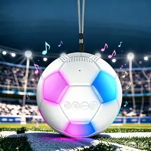 Football-shaped speaker with lanyard, portable wireless soundbar featuring LED lights, TWS pairing, 1200mAh, perfect for sports fans, travel, outdoor, and workouts