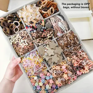 852pcs Girl's Coffee-Colored Set: Including a Minimalist, Cute Princess Hair Accessory Combination Set with Bowknot, Star Designs – Featuring Hair Hoops, Hair Clips, BB Clips and Claw Clips. Suitable for Daily Outings, Ideal for Fashion Lovers