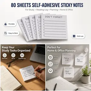 80 Sheets Self-Adhesive Sticky Notes, Reminder Learning Memo, Portable Reading Log, Ideal for Planning, Home, Office Use