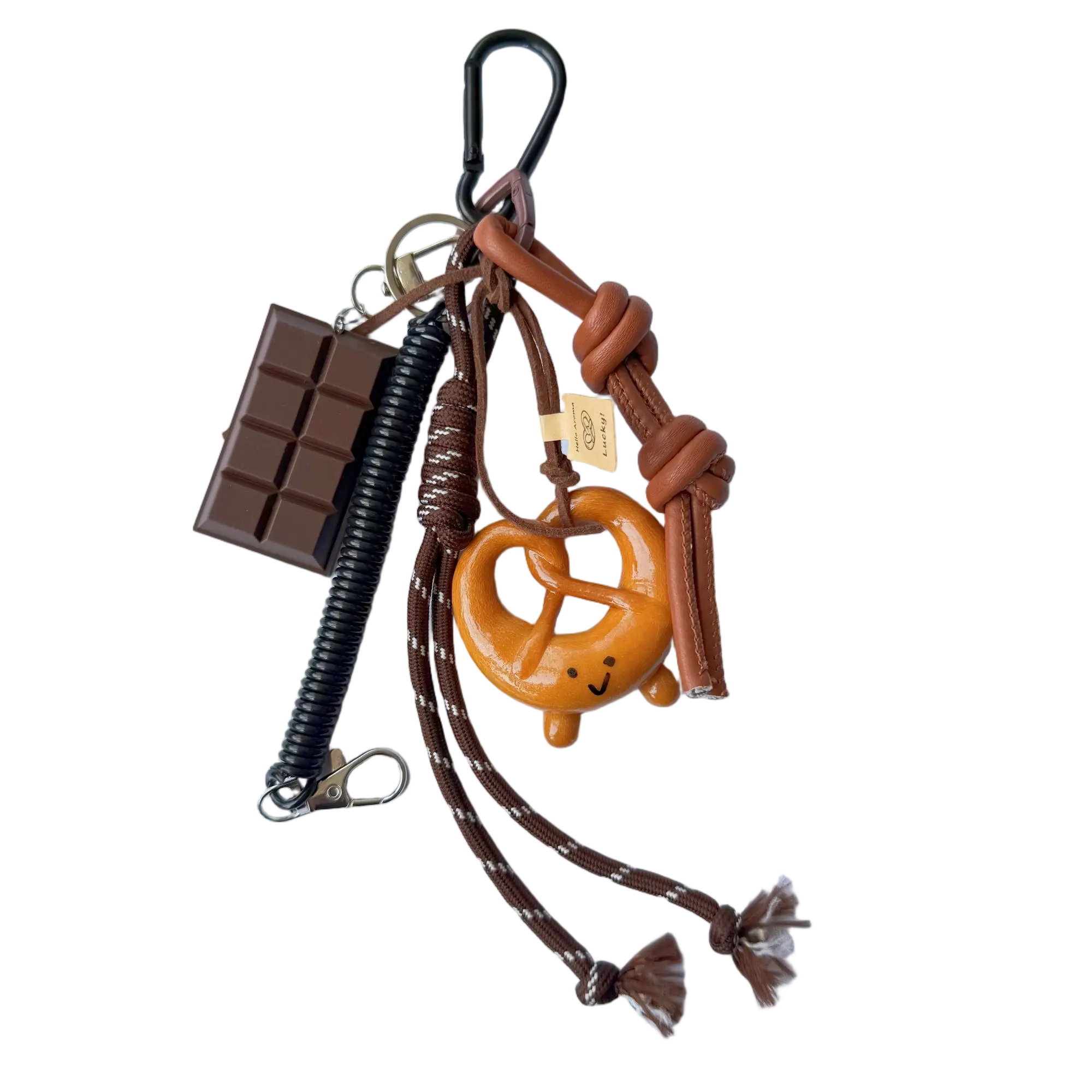 Stylish Bagel Chocolate Climbing Cord Accessory Bag Charm Keychain Bags Pendant, Mock lye bread, Fashion Pendant, Personalized DIY