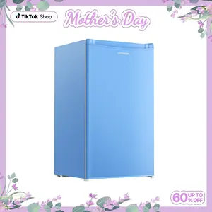 Upstreman mini fridges 3.2 Cu.Ft with Freezer Compact Single-Door Fridge for Dorm Office Bedroom BR321 Adjustable Temperature Thermostat Energy Efficient Quiet Operation Blue Fridge drink fridge skincare fridge refrigerator Reliable Customer Service