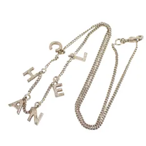 Pre-owned M179 CHANEL Logo Gold Tone Chain Necklace with Letter Charm ️ $1289