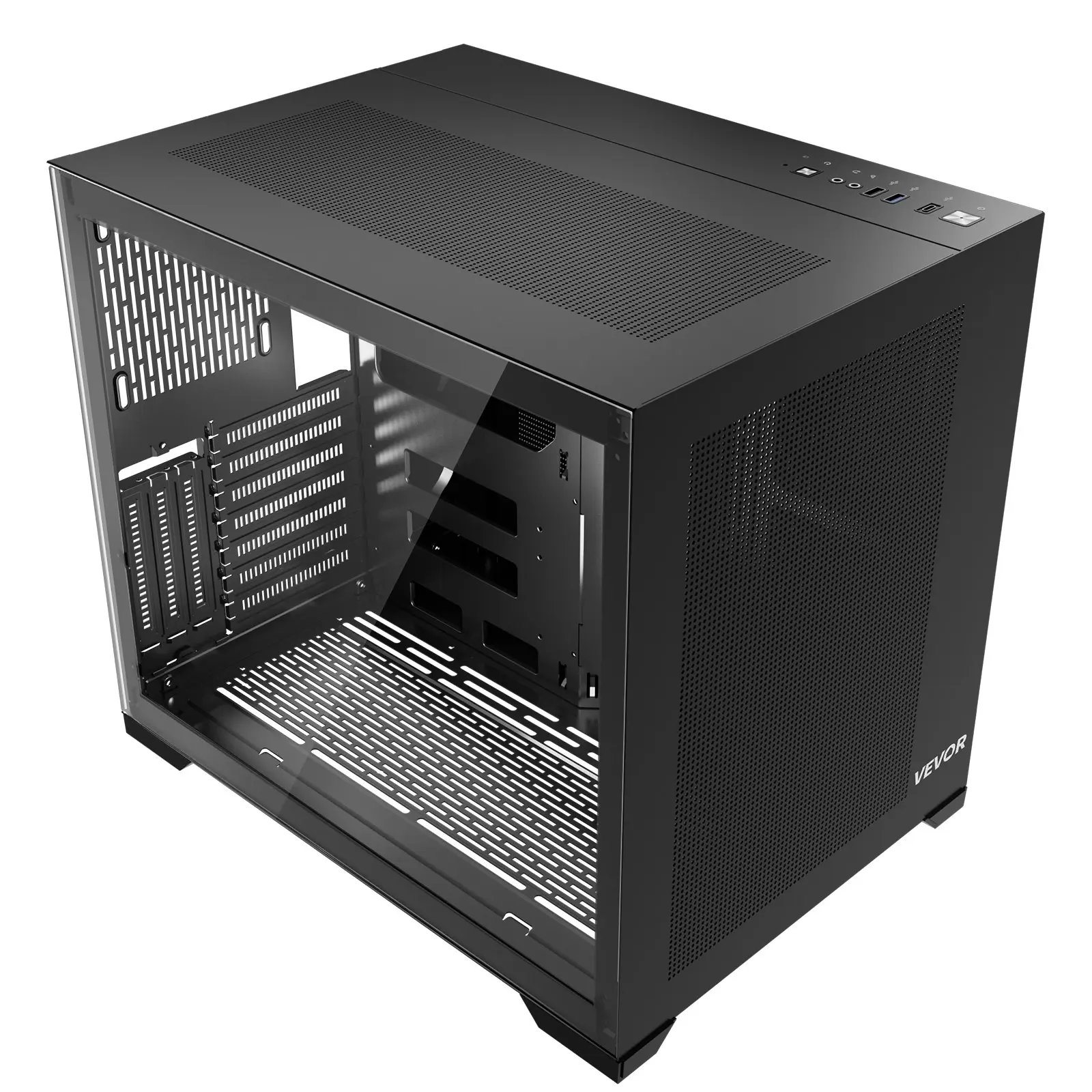 VEVOR Mid-Tower PC Case, Dual Chamber, Gaming Computer Case with Tempered Glass Panels, Magnetic Dust Filter, Cable Management, for GPU up to 410mm in Length, Compatible with ATX/M-ATX/ITX, No Fan