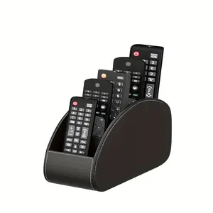 5-Compartment PU Leather Remote Control Holder - Luxury Desk Organizer for TV, Media Players & Office Supplies