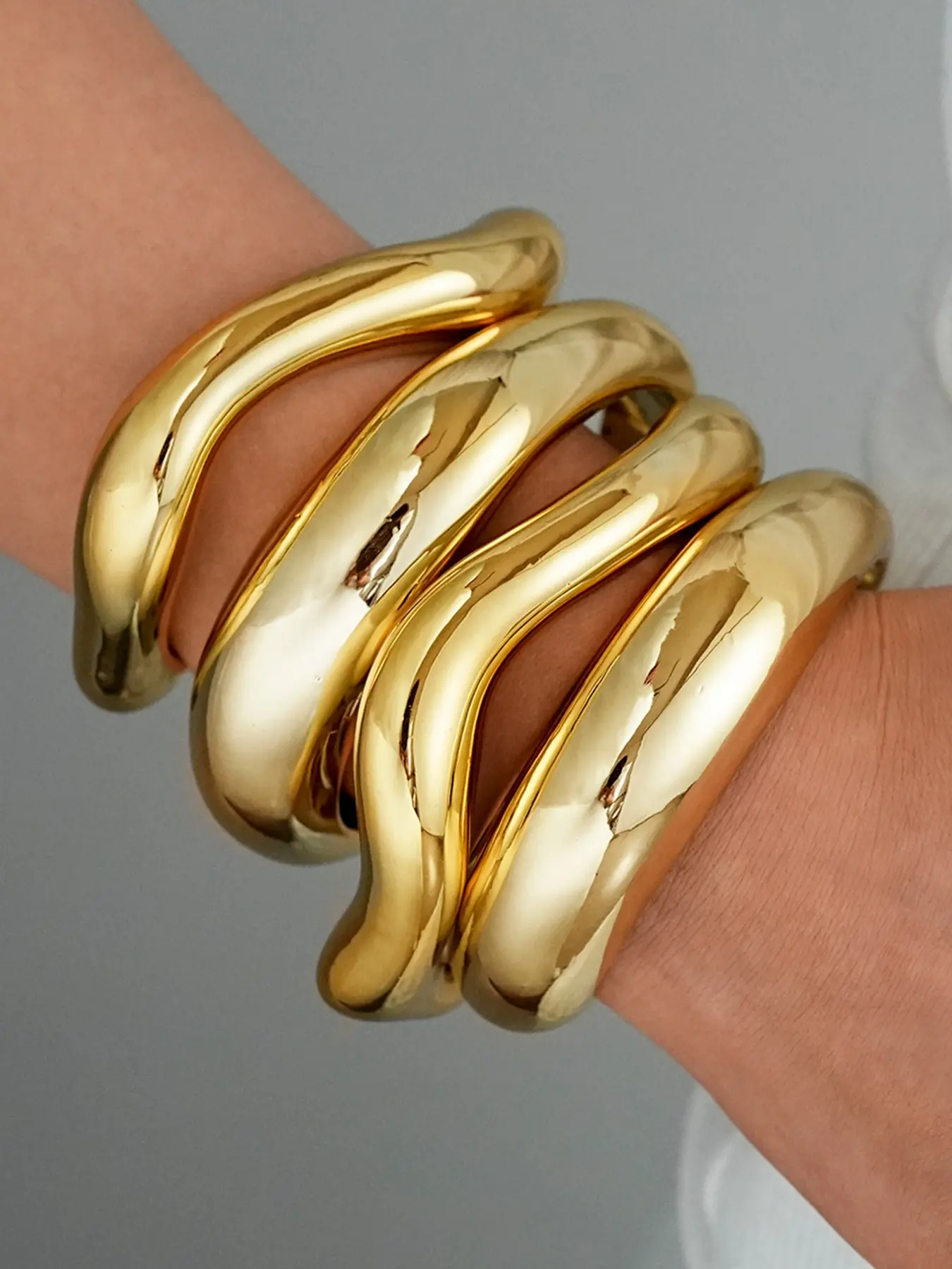 4-Piece Boho Elegant Cuff Bangles Bracelet Sets, Fashionable Bracelet Style, Irregular Shape Twisted Arc Design, Perfect for Dates and Parties, Stackable Jewelry for Women