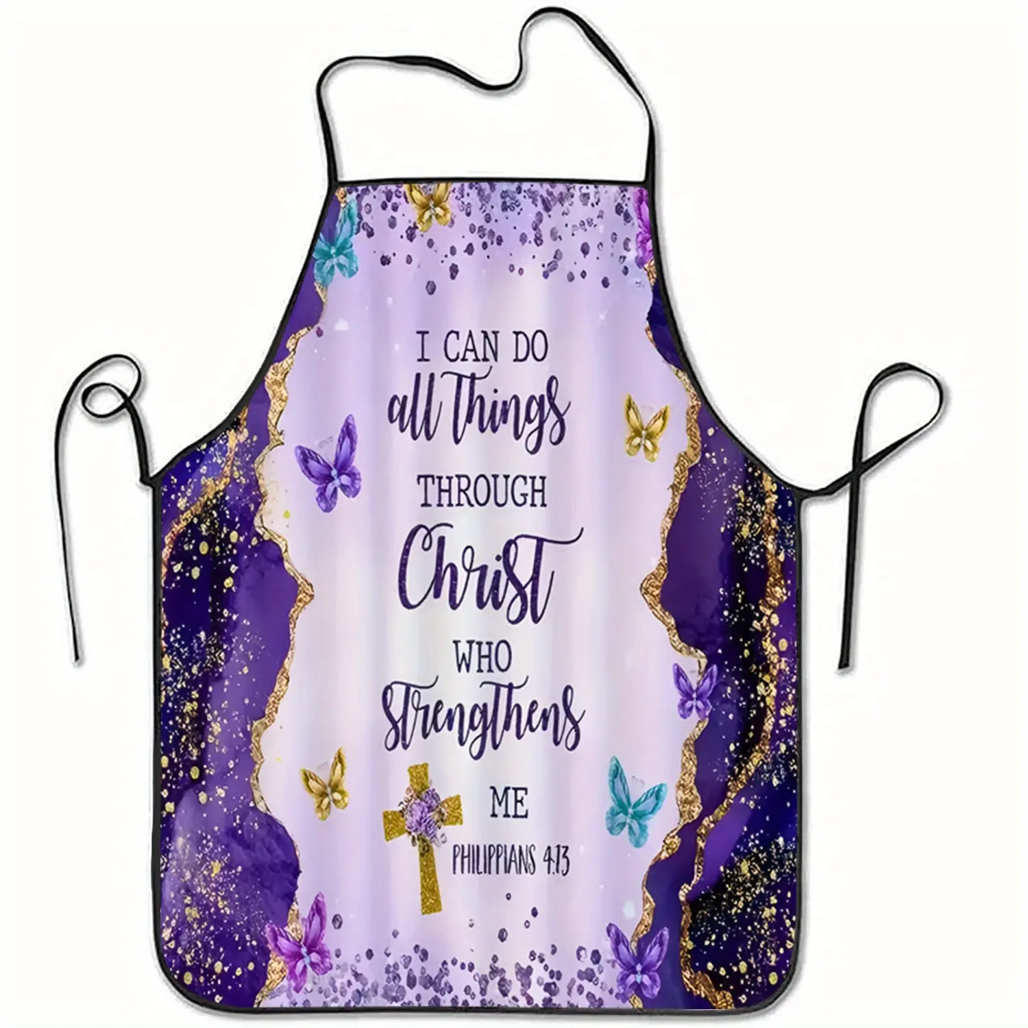 Bible Verse Apron with Butterfly, Flower & Floral Design, Floral Pattern,1 Count Polyester Kitchen Apron for Cooking, Christmas Gift, Winter Apron for Women,Cool Autumn Apron,Christmas Decorations,"I Can Do All Things"