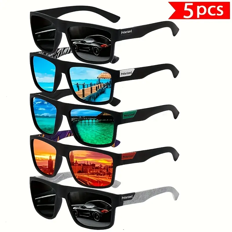 5pcs Full Rim 50's Style Retro Polarized Sunglasses 2025 New Fashion Couples' Eyewear - Summer Essential, Polycarbonate Polarised Lenses, Metal Hinges, Men's Option Included, Polarised Lens, 50'S Style Retro Men's Sunglasses, Square, Alternative Style Men
