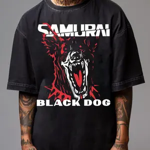 Samurai Black Dog Cyberpunk Men’s Top, Samurai Never Fade Away Graphic T-Shirt, Cyberpunk Edgerunners shirt, GAME inspired tee