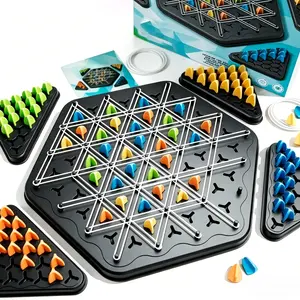 Geometric Chain Triangle Chess Set, Logic Training Board Game with Rubber Bands & Pegs, Educational Strategy Puzzle Toy for Kids, Family Interactive Game Night Gift for Ages 3+