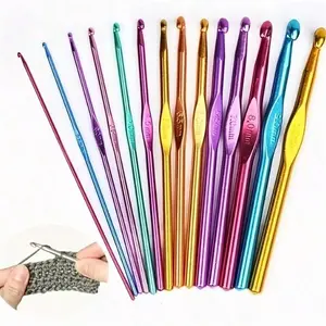 12pcs Oxide Aluminum Crochet Hooks Set, Colorful Single Hook Knitting Needles, DIY Handmade Crochet Tools, Complete Crochet Combo, Knitting Supplies