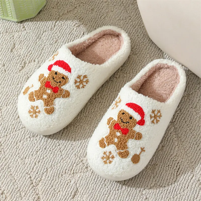 Soft Plush Slippers for Women, Christmas Gingerbread Man House Shoes with a Warm, Thick, Non-Slip Sole for Indoor Outdoor Use