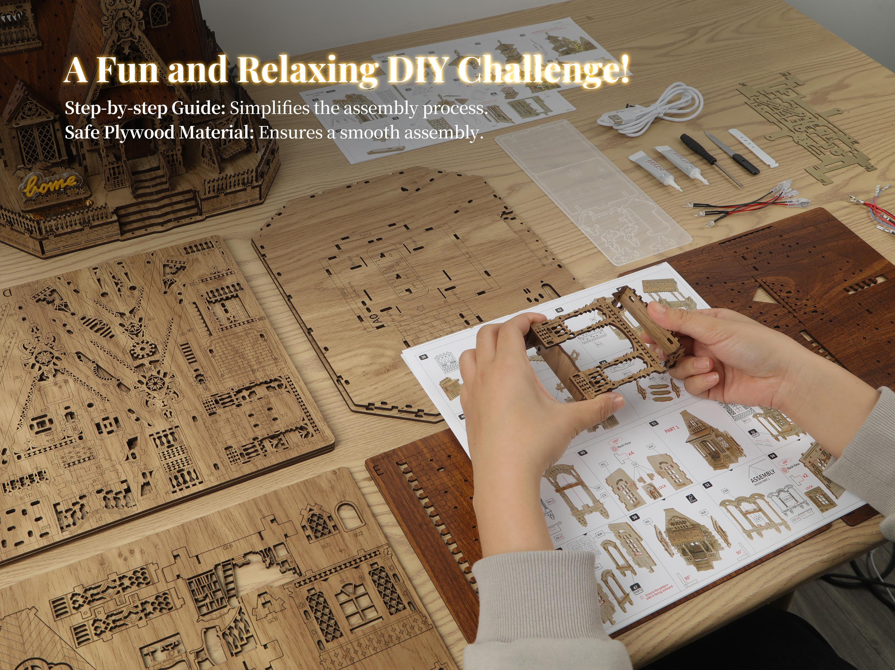 Rustic cottage puzzle DIY assembly process