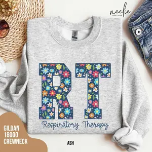 RT Sweatshirt T-shirt, Respiratory Therapy Crewneck shirt, RRT RCP Blue Floral Varsity Letters Occupational Therapist Gift Womenswear Hoodie Oversized Tops