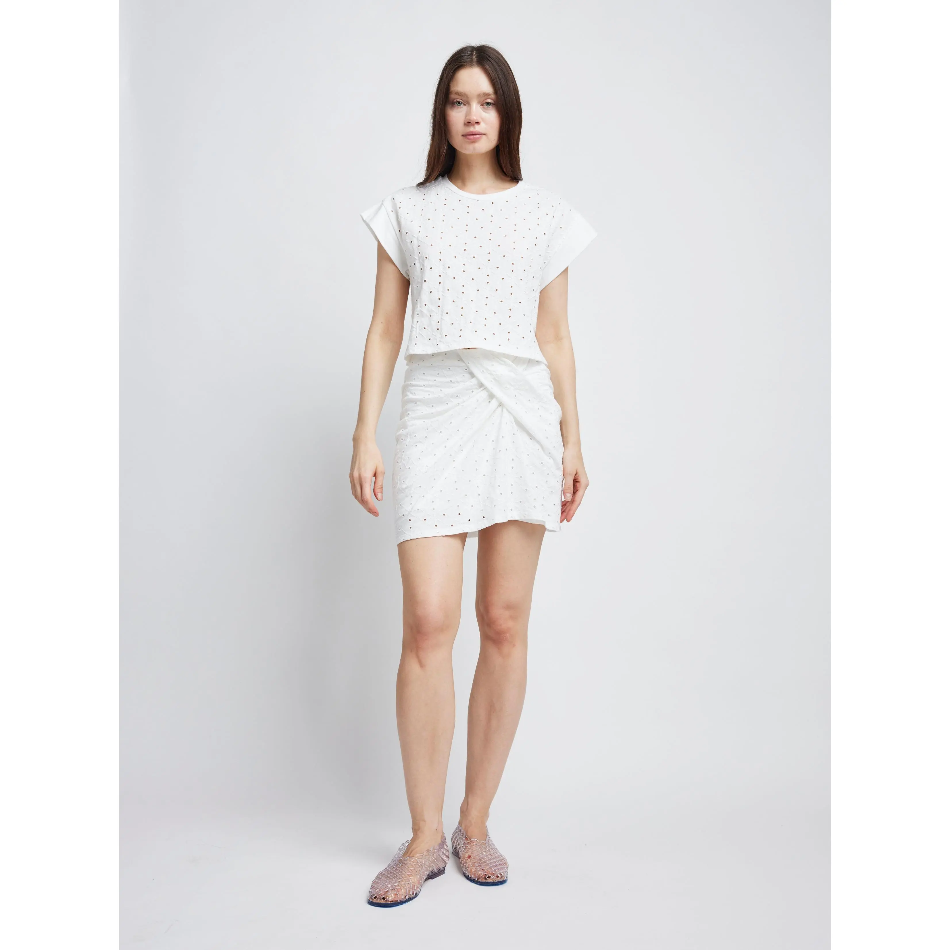 Darcy Eyelet Drape Mini Skirt