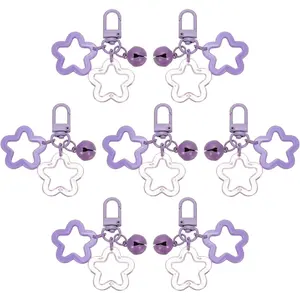 Star Keychain, Candy Color Acrylic Pentagram Keychain Stars Charms Bell Keychains Pendant Clip